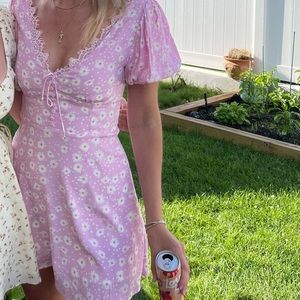 Pink floral fit and flare dress